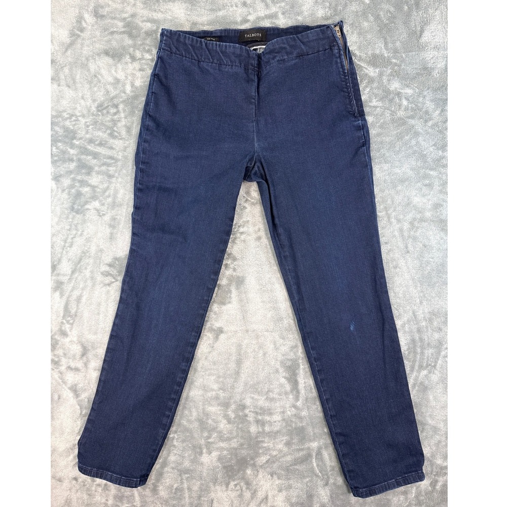 Talbots Slim‎ Ankle Pants Womens 6 Dark Wash Indigo Side Zip Denim Jeans CN5010